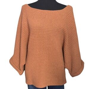 Sadie&Sage Boat Neck Dolman Sleeve Sweater Large Camel Brown Shaker Stitch